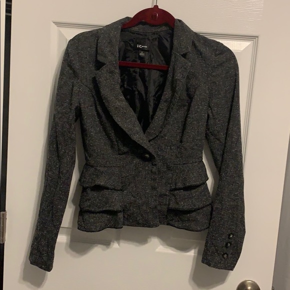 Grey Tweed Ruffle Blazer - Picture 1 of 3